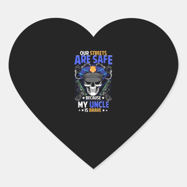 Uncle Cop Thin Blue Line Relative Gift Heart Sticker (Front)