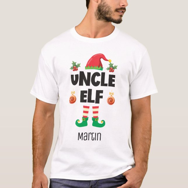 Uncle elf family matching christmas outfit name T-Shirt (Front)