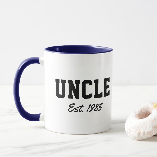 "Uncle - est. date" novelty gift Mug (With Donut)