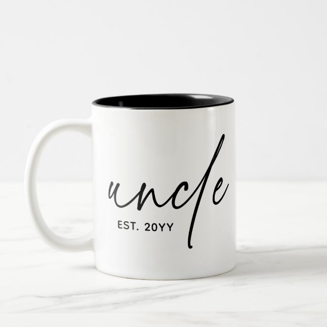 Uncle Established Elegant Typography New Uncle Two-Tone Coffee Mug (Left)