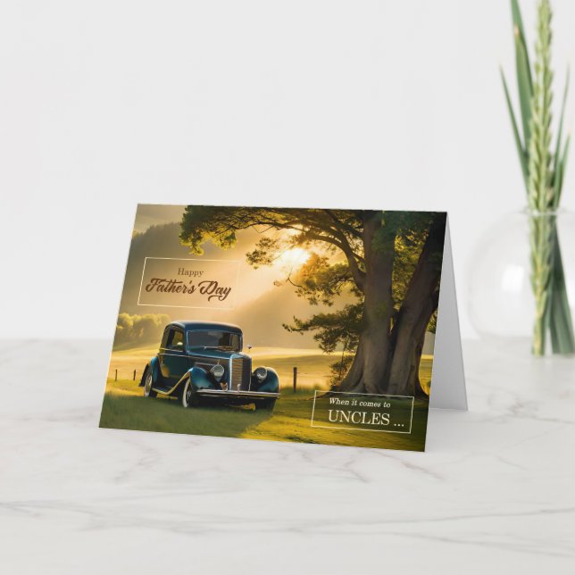 Uncle Father's Day Classic Car in Summer Meadow Holiday Card (Front)