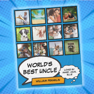 Uncle Fun Cool Modern Comic Photo Collage Fleece Blanket