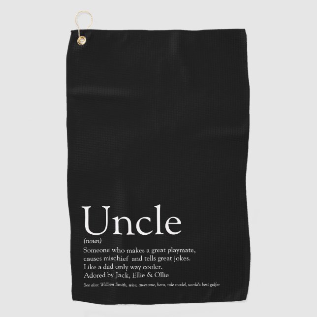 Uncle Funcle Definition Black and White Golf Towel (Front)