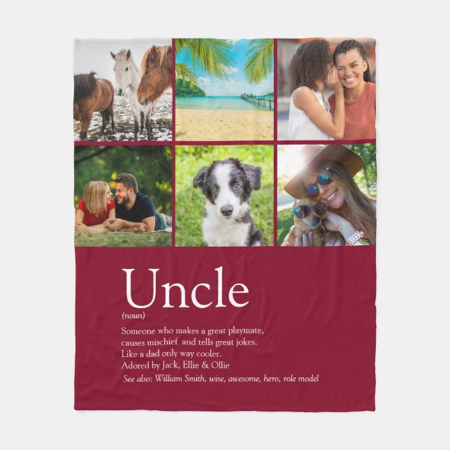 Uncle Funcle Definition Fun 6 Photo Burgundy Fleece Blanket (Front)