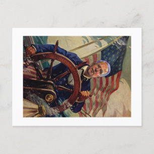 Uncle Joe pilots the Ship of State Holiday Postcard