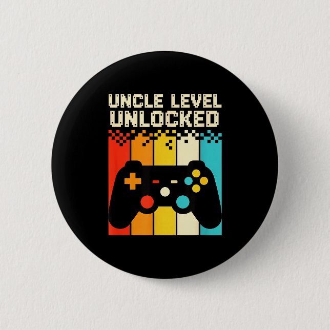 Uncle level unlocked kids gamer controller funny 6 cm round badge (Front)