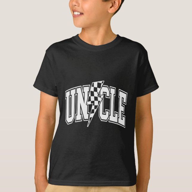 Uncle Lightning Bolt Chequered Varsity Dad Uncle F T-Shirt (Front)
