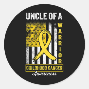 Uncle of A Warrior Childhood Cancer Awareness Gold Classic Round Sticker