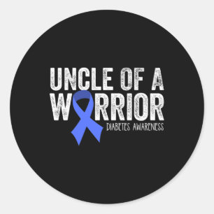 Uncle Of A Warrior T1d Kid Diabetic Blue Ribbon Su Classic Round Sticker