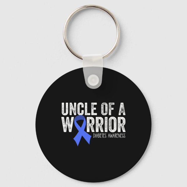 Uncle Of A Warrior T1d Kid Diabetic Blue Ribbon Su Key Ring (Front)