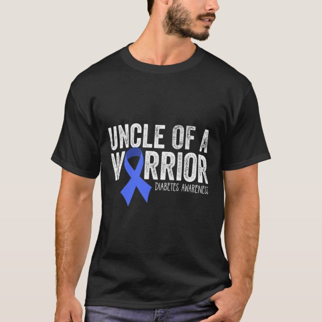 Uncle of a Warrior T1D Kid Diabetic Blue Ribbon Su T-Shirt (Front)