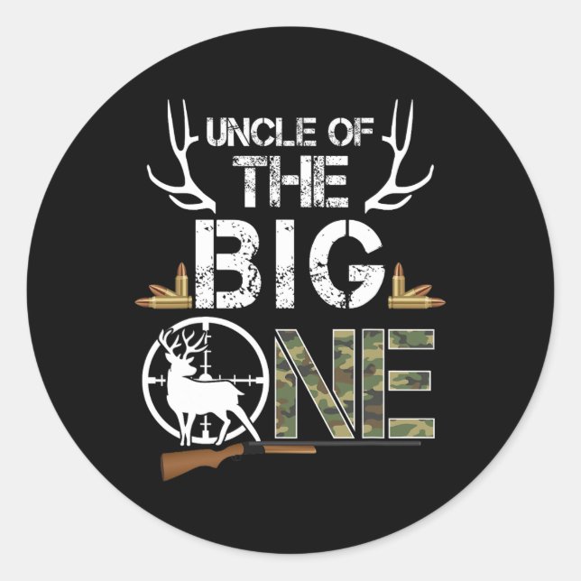 Uncle Of The Big One Birthday Boy Deer Hunter Camo Classic Round Sticker (Front)