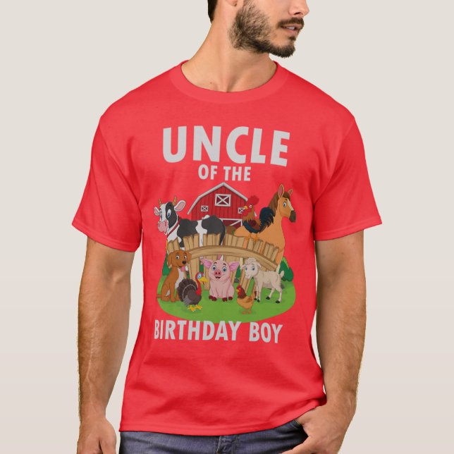 Uncle Of The Birthday Boy Farm Animals Matching Fa T-Shirt (Front)