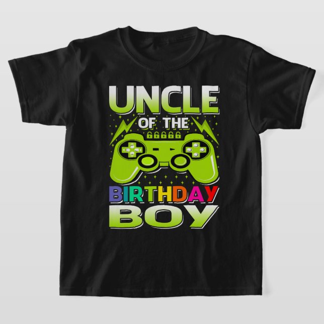 Uncle Of The Birthday Boy Matching Video Gamer Bir T-Shirt (Laydown)