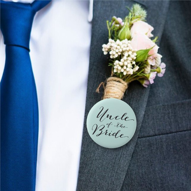 Uncle of the Bride Script Baby Blue Wedding Party 6 Cm Round Badge ('Uncle of the Bride' Classic Script Wedding Rehearsal Party Pin Button @ fatfatin_blue_knot)
