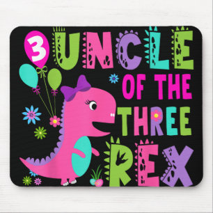 Uncle Of The Three Rex Dinosaur T-rex 3rd Birthday Mouse Mat