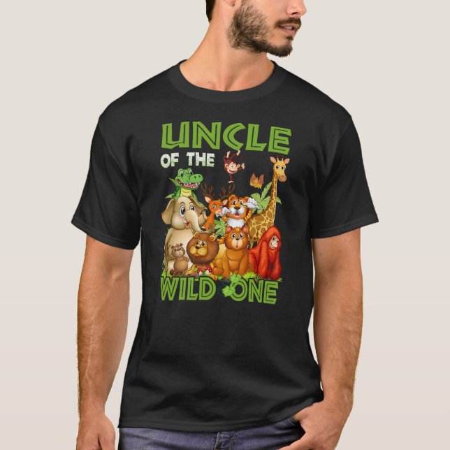 Uncle Of The Wild One Birthday Animal Safari Jungl T-Shirt (Front)