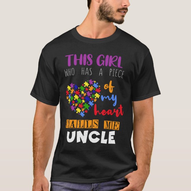 Uncle Piece Girl Puzzle Autism Awareness T-Shirt (Front)