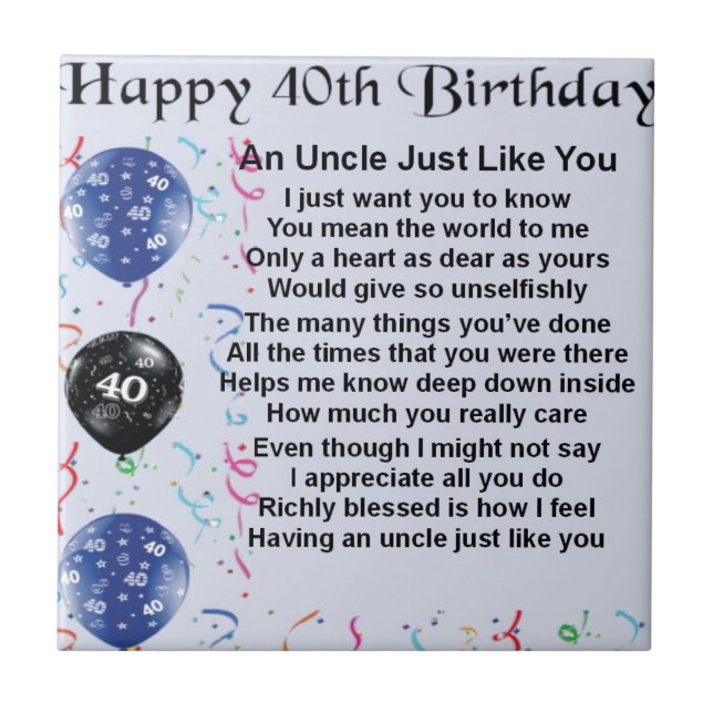 Uncle Poem - 40th Birthday Tile (Front)