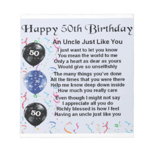 Uncle poem - 50th Birthday Notepad