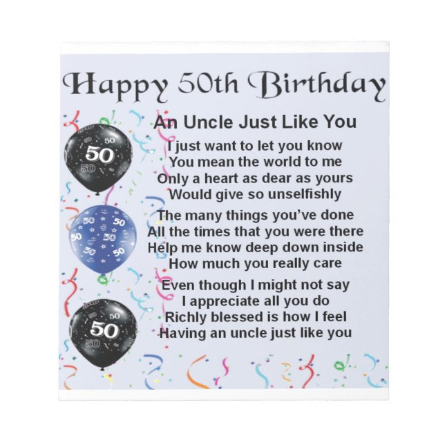 Uncle poem - 50th Birthday Notepad (Front)