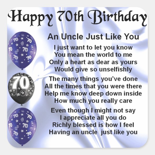 Uncle Poem - 70th Birthday Square Sticker (Front)