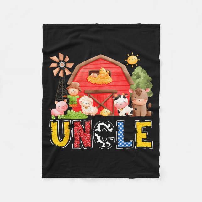 Uncle Red Farm Cow Birthday Boy Matching Family Pa Fleece Blanket (Front)