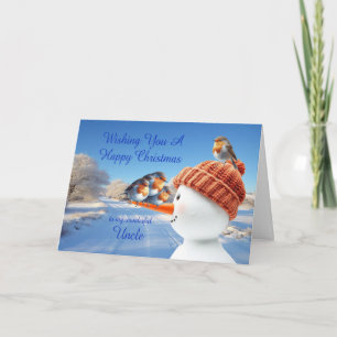 Uncle Robins and Snowman Christmas Holiday Card