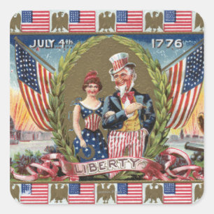 Uncle Sam and Lady Liberty Square Sticker
