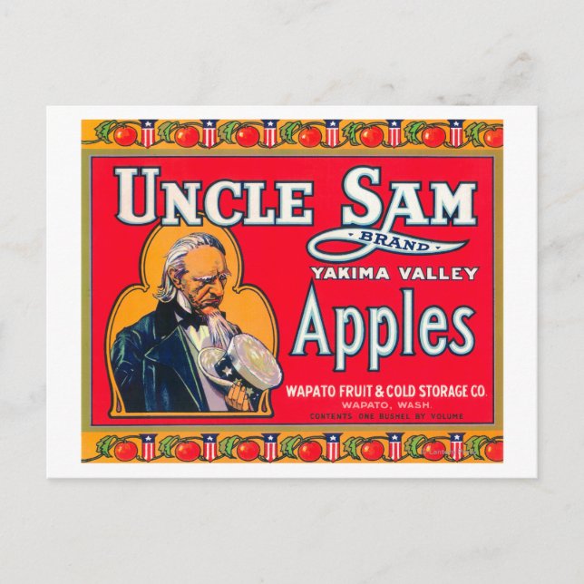 Uncle Sam Apple Label (red) - Wapato, WA Postcard (Front)
