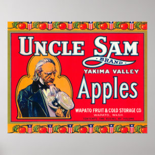 Uncle Sam Apple Label (red) - Wapato, WA Poster