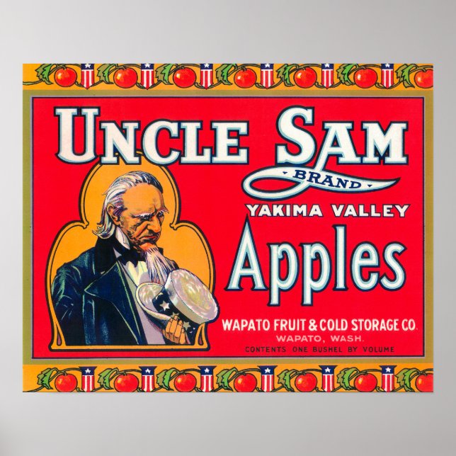 Uncle Sam Apple Label (red) - Wapato, WA Poster (Front)