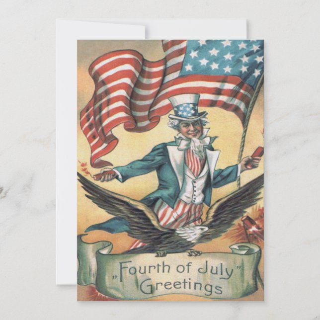 Uncle Sam Bald Eagle USA Flag Fireworks Invitation (Front)