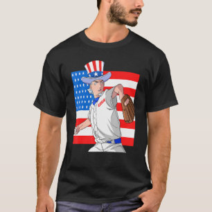 Uncle Sam Baseball Pitcher 4th Of July American Fl T-Shirt