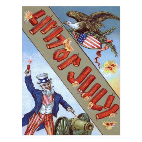Uncle Sam Cannon Bald Eagle American Shield Postcard