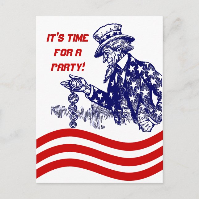 Uncle Sam Checking Pocket Watch Party Invitation (Front)