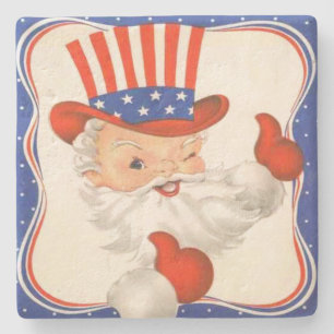 Uncle Sam Claus Patriotic Christmas Stone Coaster