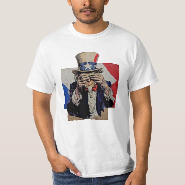 Uncle Sam covering his face in shame political  T-Shirt (Front)