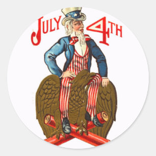 Uncle Sam Firecrackers July 4th Patriotic Vintage Classic Round Sticker