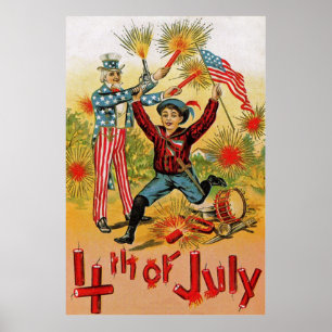 Uncle Sam Fireworks Child Vintage 4th of July Poster