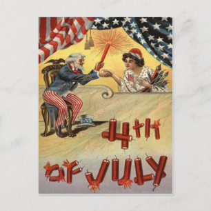 Uncle Sam Fireworks Firecracker US Flag Postcard