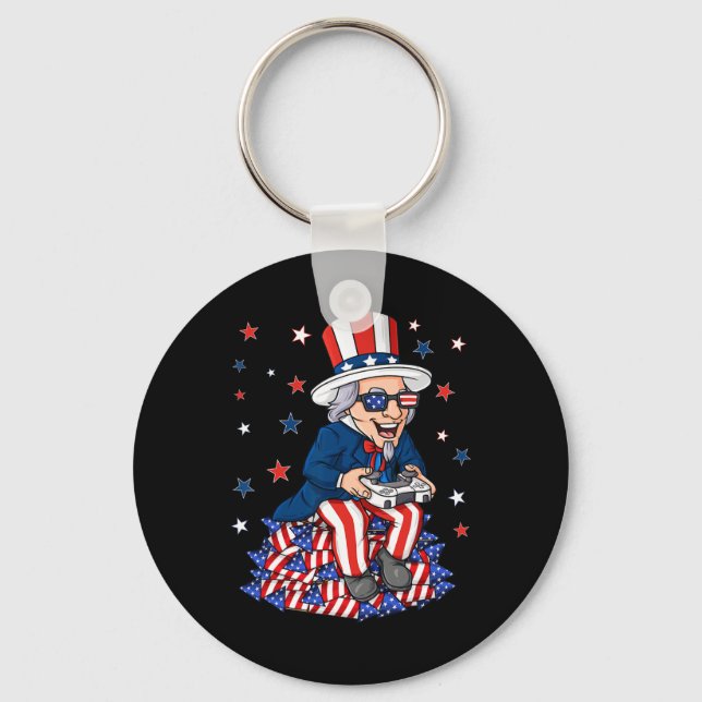 Uncle Sam Game Controller 4th Of July Boys Kids Te Key Ring (Front)