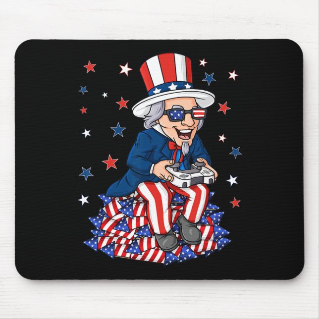Uncle Sam Game Controller 4th Of July Boys Kids Te Mouse Mat (Front)