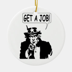Uncle Sam Get A Job Large Version Ceramic Tree Decoration
