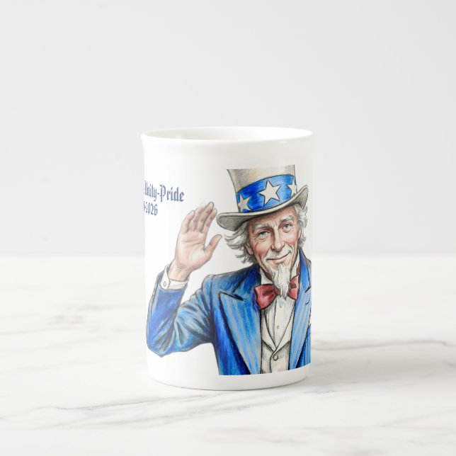 Uncle Sam Happy 4th of July Patriotic Bone China Mug (Front)