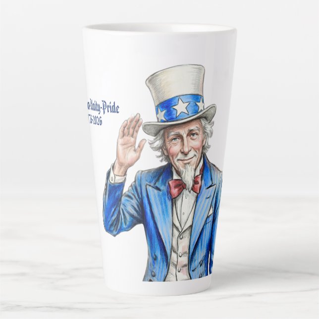 Uncle Sam Happy 4th of July Patriotic Latte Mug (Front)