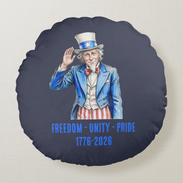 Uncle Sam Happy 4th of July Patriotic Round Cushion (Front)