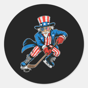 Uncle Sam Hockey American Flag Usa Sport 4th Of Ju Classic Round Sticker