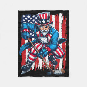 Uncle Sam Hockey Player 4th Of July American Flag Fleece Blanket