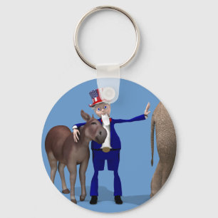 Uncle Sam Hugs Happy Donkey Key Ring